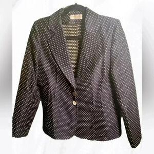 Vintage Carven classic stylish long sleeve polka dot navy 3 button blazer 44